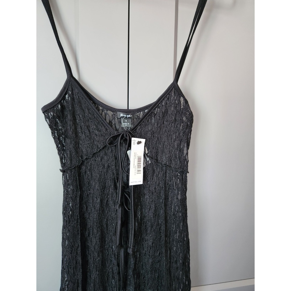 New $78 Nasty Gal Maxi Lace Cami Black Top S Festival Sheer Dress Party NWT - Picture 3 of 10